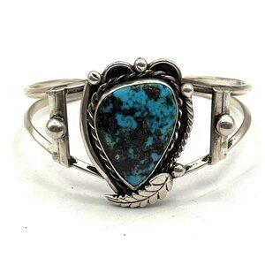 Vintage Navajo Native American Sterling Turquoise Cuff Bracelet 6.5"-6.75"